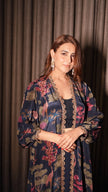 Rubal Kakkar in Navy Blue Crepe Embroidered Fusion Wear