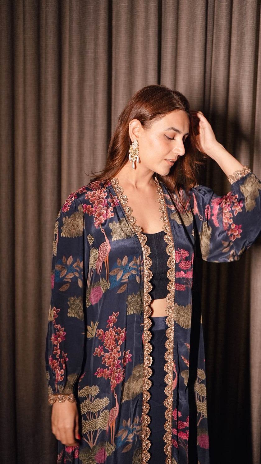 Rubal Kakkar in Navy Blue Crepe Embroidered Fusion Wear