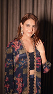 Rubal Kakkar in Navy Blue Crepe Embroidered Fusion Wear