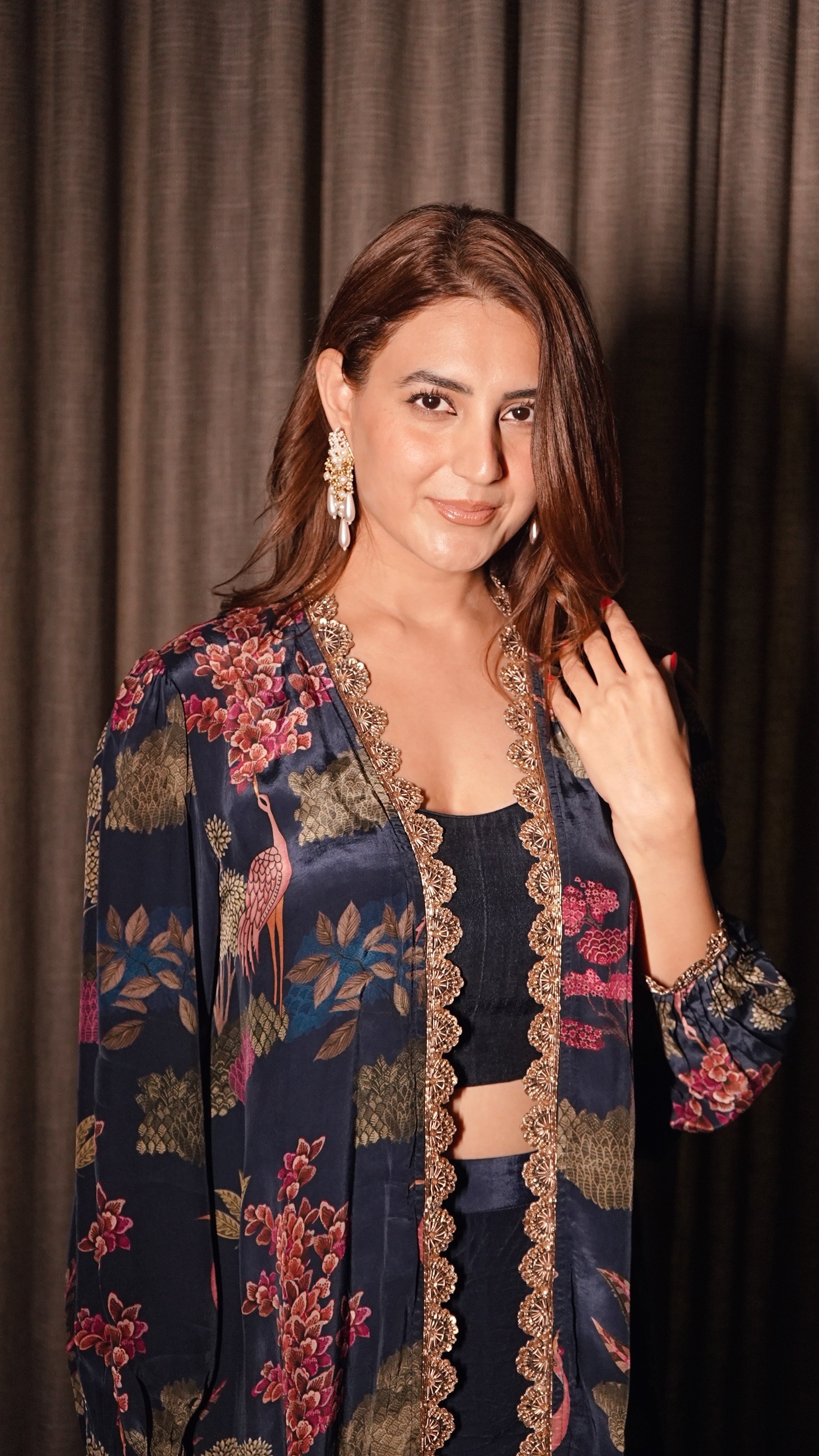 Rubal Kakkar in Navy Blue Crepe Embroidered Fusion Wear