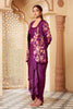 Purple Silk Embroidered Fusion Wear