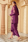Purple Silk Embroidered Fusion Wear