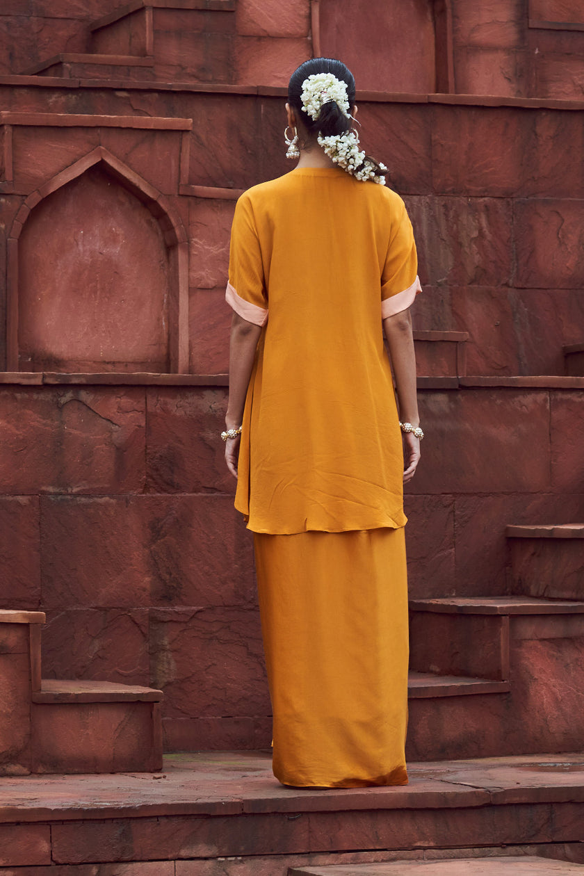 Mustard Yellow Satin Embroidered Sharara Kurta Set