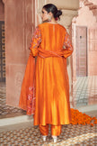Mustard Orange Silk Embroidered Kurta Set