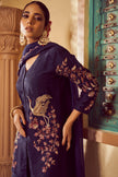 Navy Silk Organza Embroidered Kurta Set