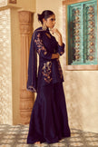 Navy Silk Organza Embroidered Kurta Set