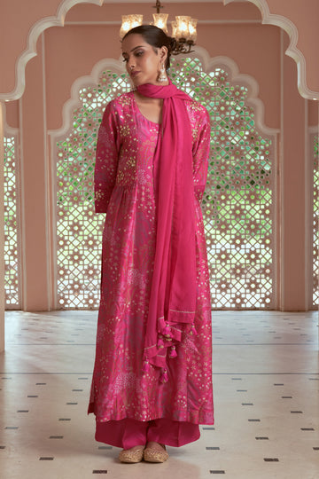 Pink Silk Organza Printed and Embroidered kurta Set