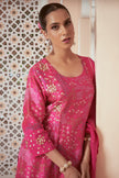 Pink Silk Organza Printed and Embroidered kurta Set