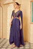Blue Silk Embroidered Fusion Wear