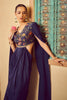Blue Silk Embroidered Fusion Wear