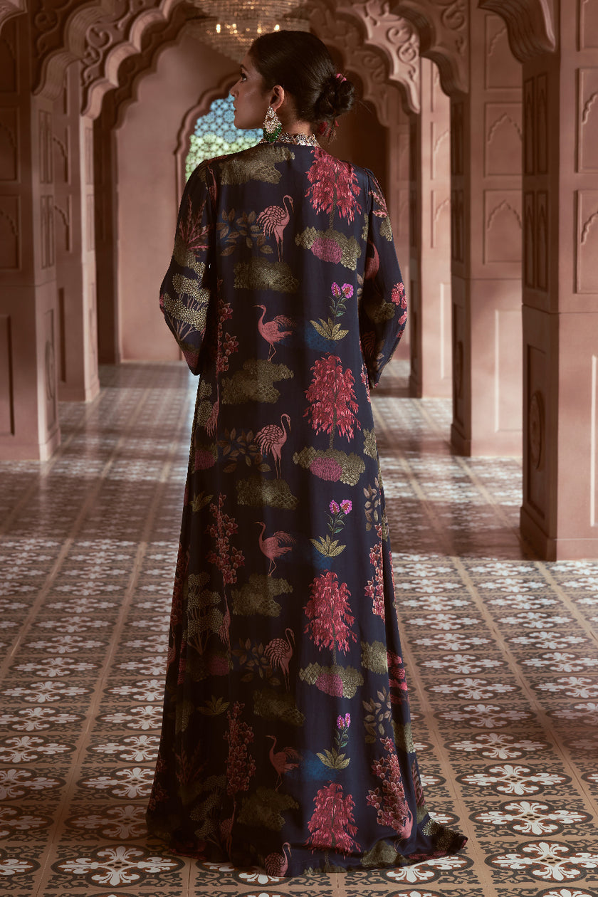 Navy Blue Crepe Embroidered Fusion Wear