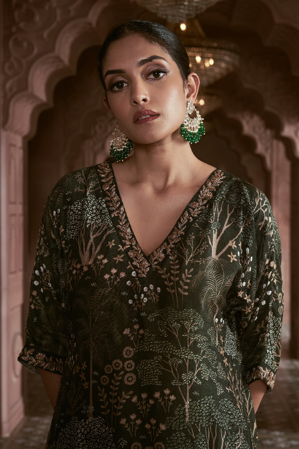 Dark Green Silk Embroidered Kurta Set
