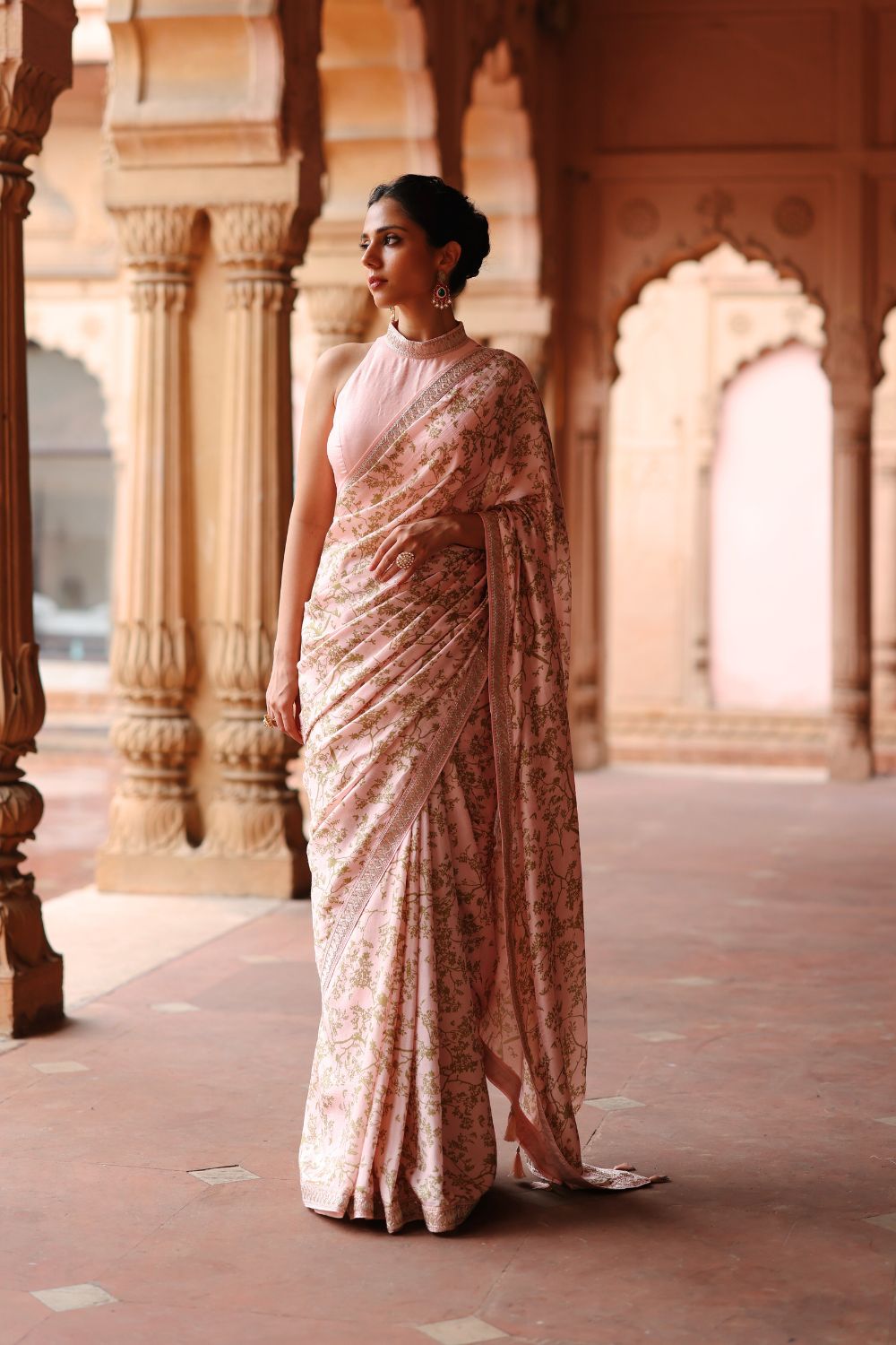 Pink  Dupion Silk Printed Saree