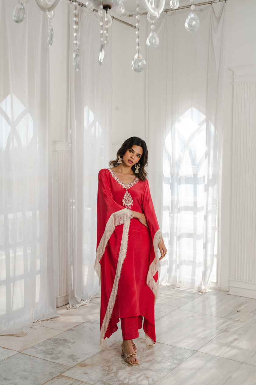 Red Long Kaftaan Set