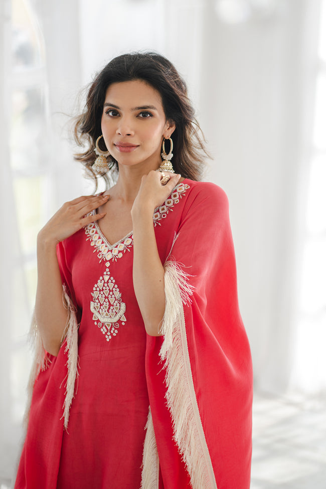 Red Long Kaftaan Set
