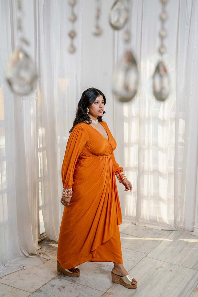 Rust Orange Drape Dress