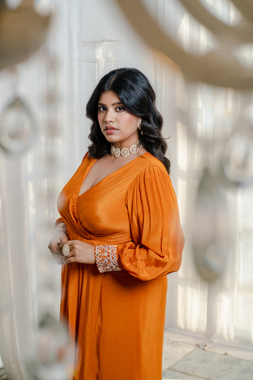 Rust Orange Drape Dress