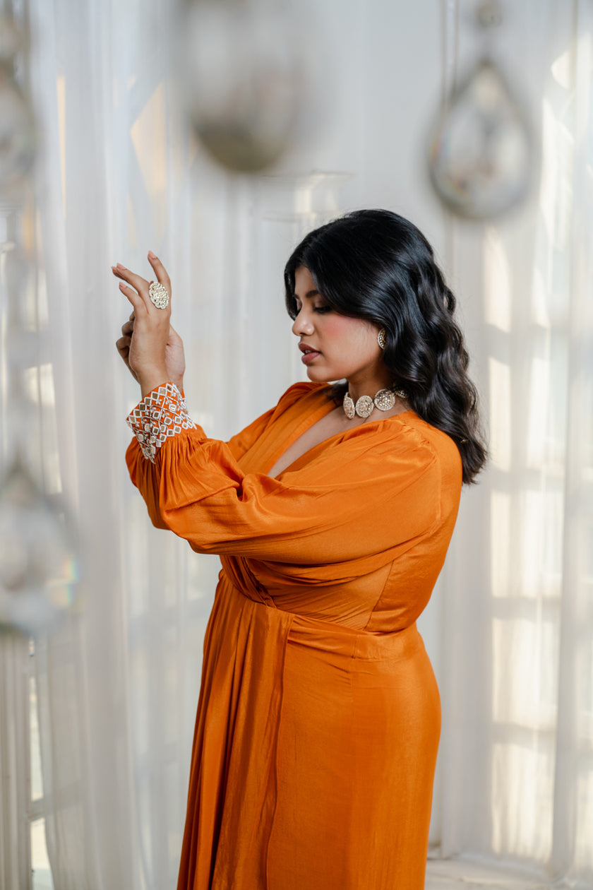 Rust Orange Drape Dress