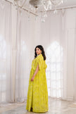 Lime Green Abstract Printed Long Kaftan with A-line pants