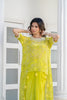 Lime Green Abstract Printed Top With Solid Dhoti Skirt.