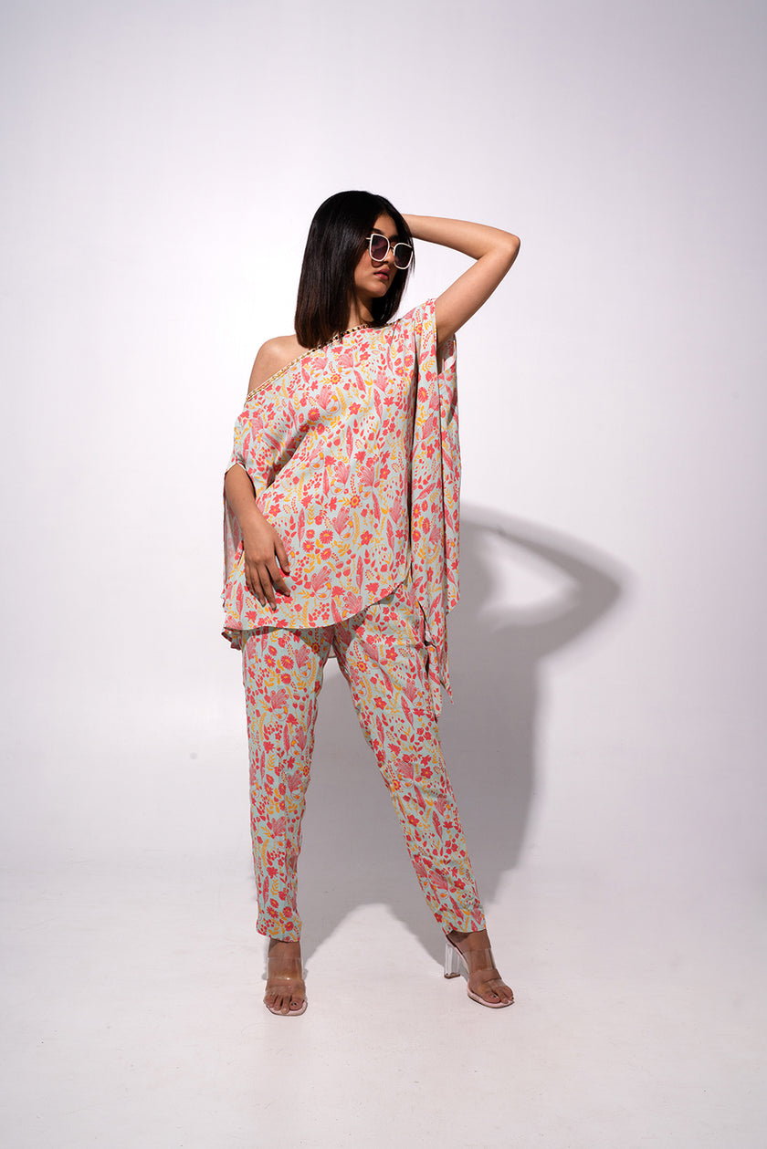 Mint Green Floral Off Shoulder Co-ord Set