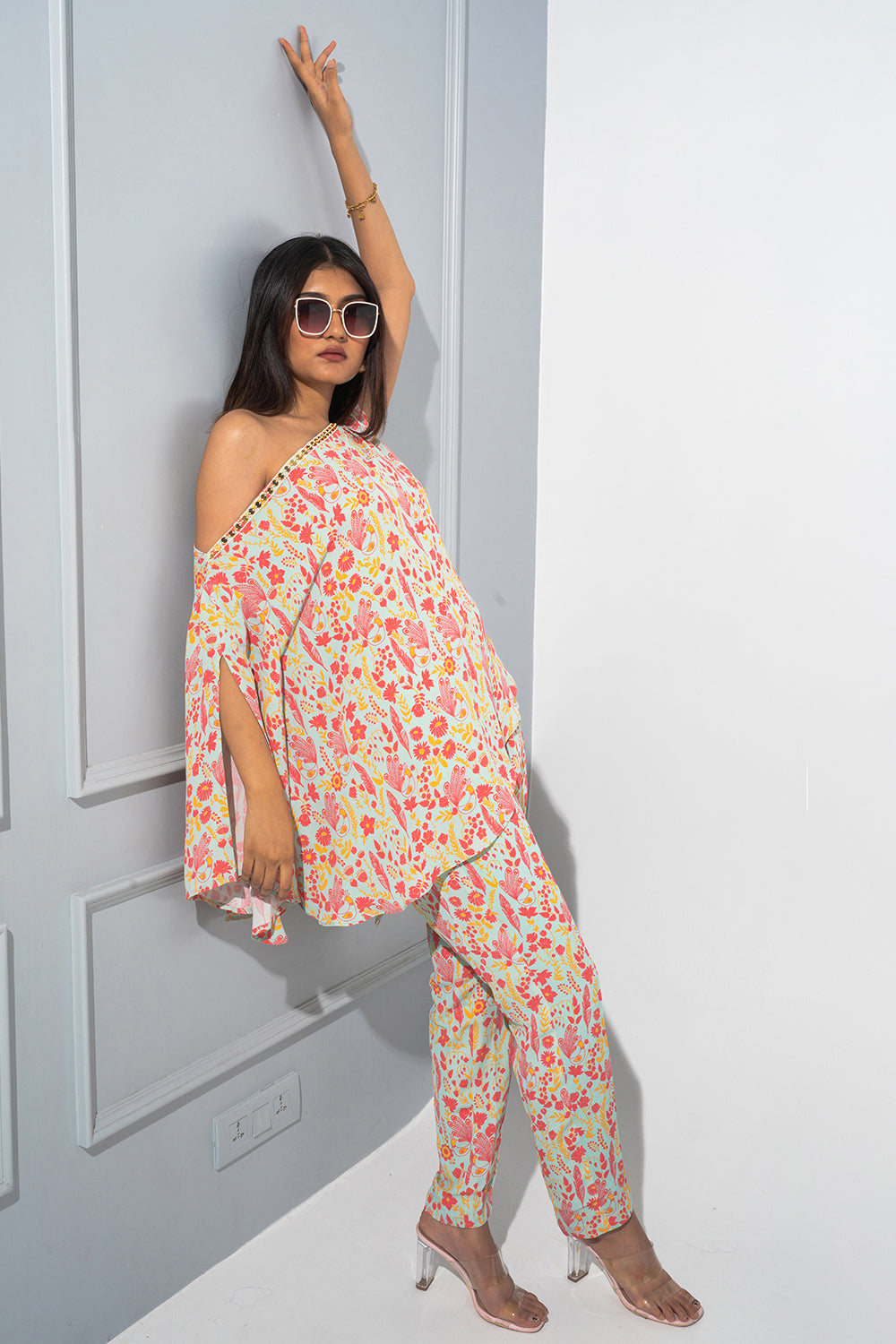 Mint Green Floral Off Shoulder Co-ord Set