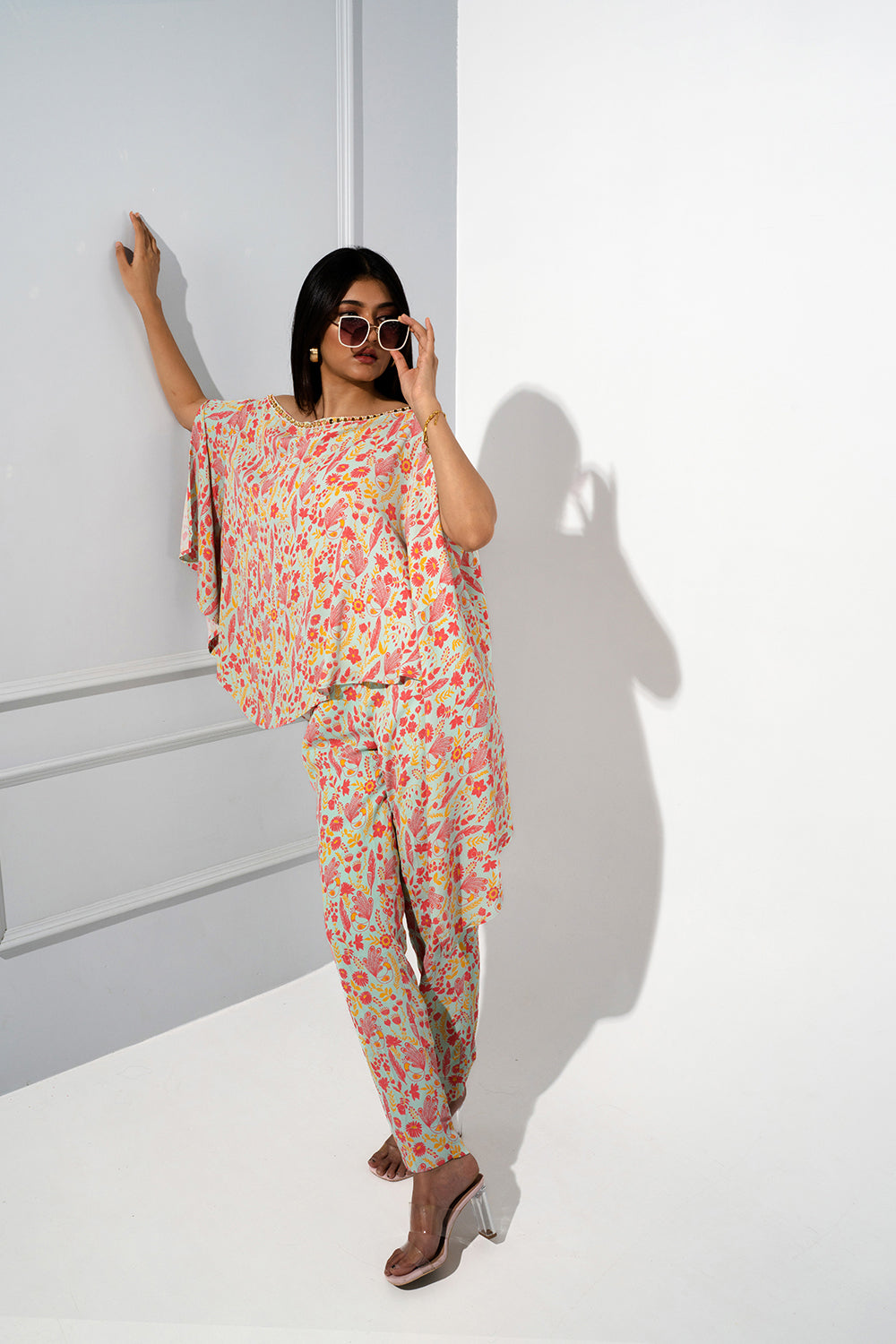 Mint Green Floral Off Shoulder Co-ord Set