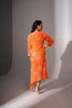 Orange Floral printed Midi Dress With Asymmetric Hemline