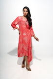 Coral Midi Dress With Asymmetric Hemline