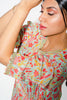 Mint Green Floral Midi Dress With Assymetric hemline