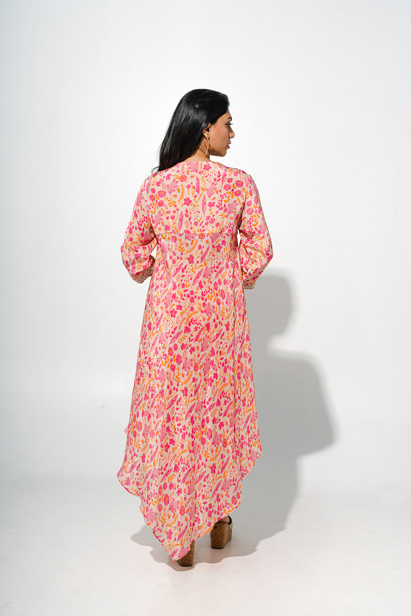 Floral Printed Kurta Set With Asymmetric Hemline