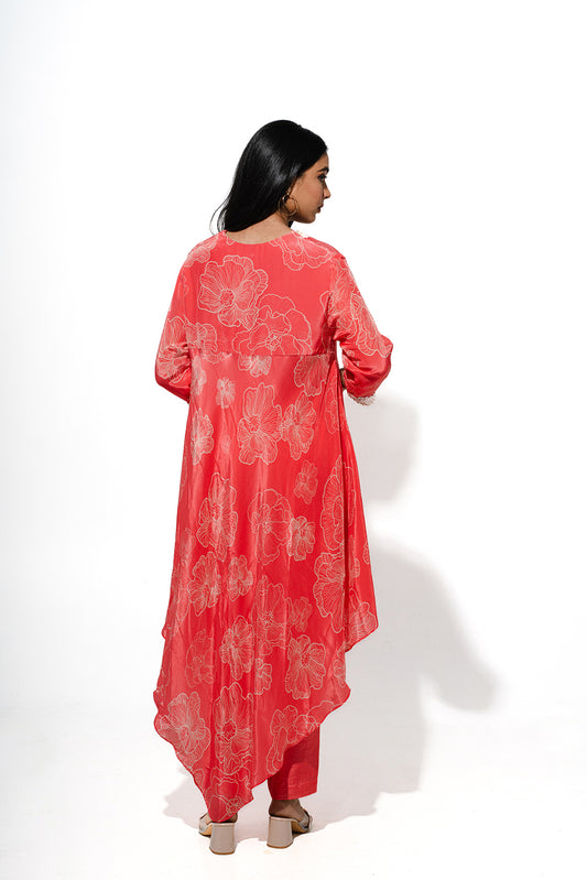 Floral Printed Kurta Set With Asymmetric Hemline