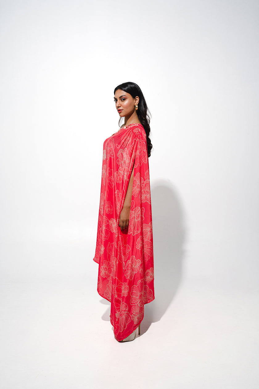 One Shoulder Floral Printed Tunic Set