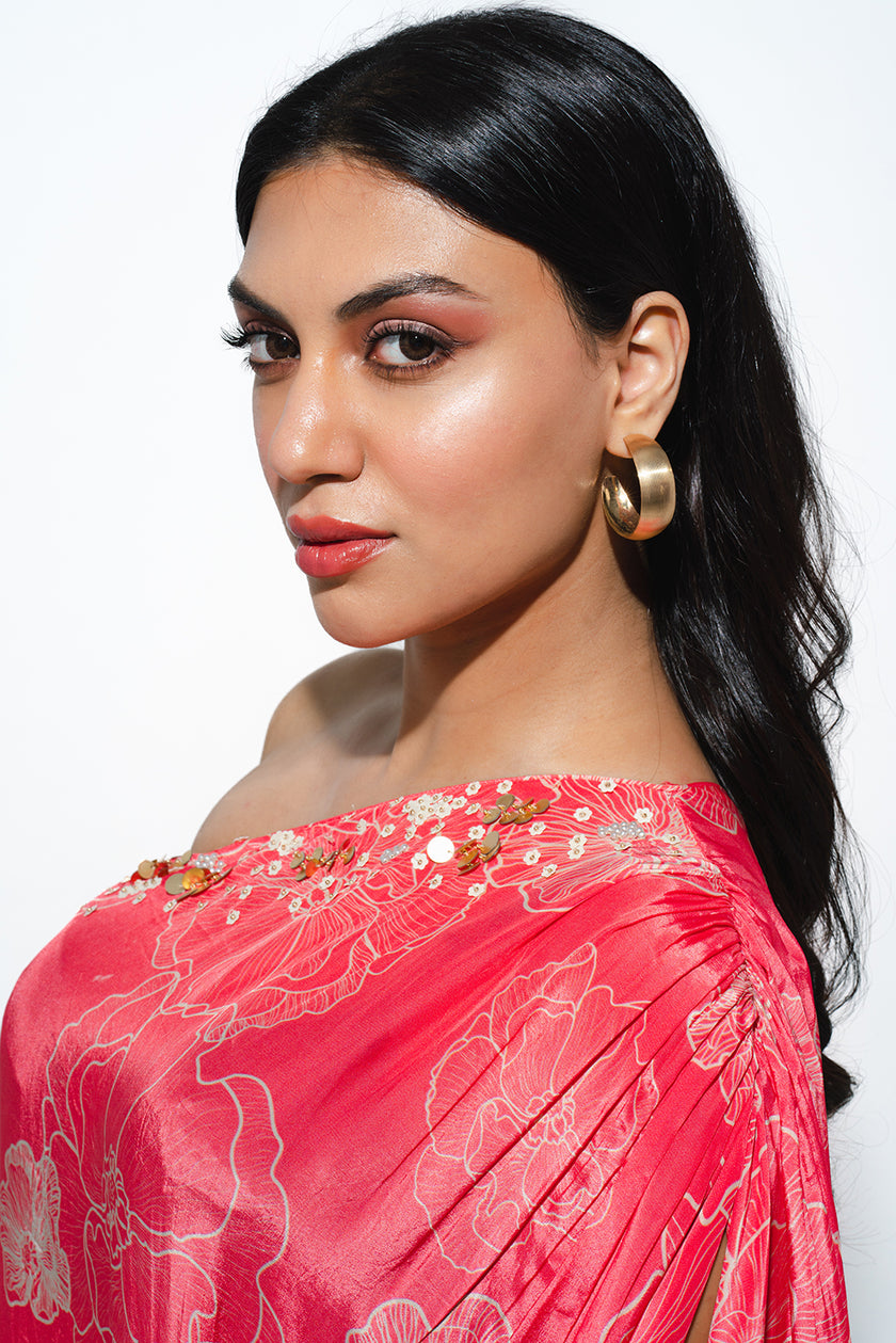 One Shoulder Floral Printed Tunic Set