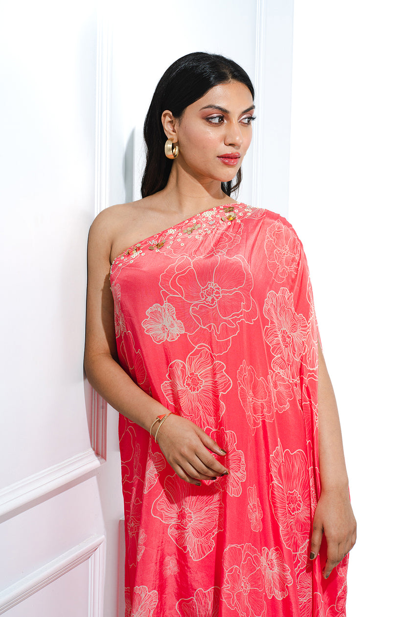 One Shoulder Floral Printed Tunic Set