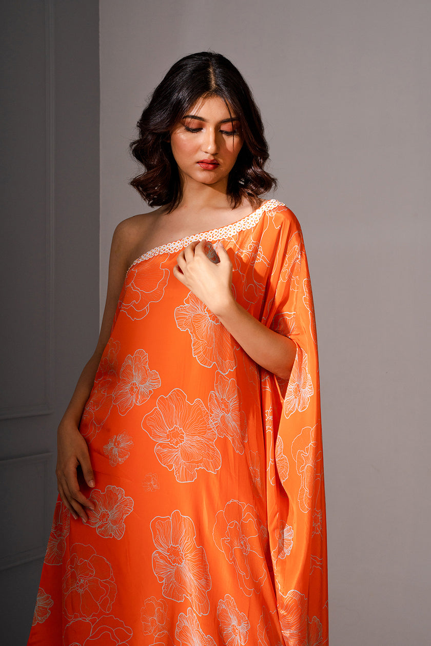 One Shoulder Floral Printed Tunic Set