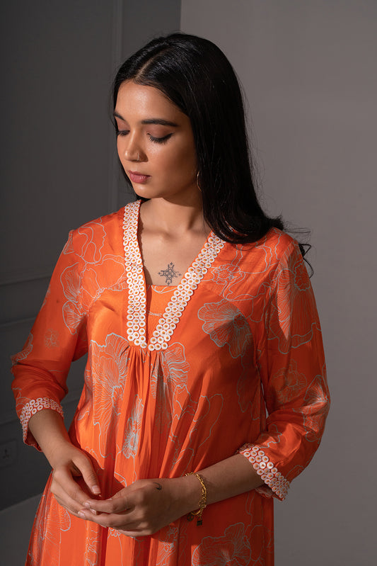 Floral Printed Kurta Set With Asymmetric Hemline