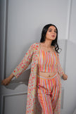 Floral Printed Jacket Set With Cropped top and Pants
