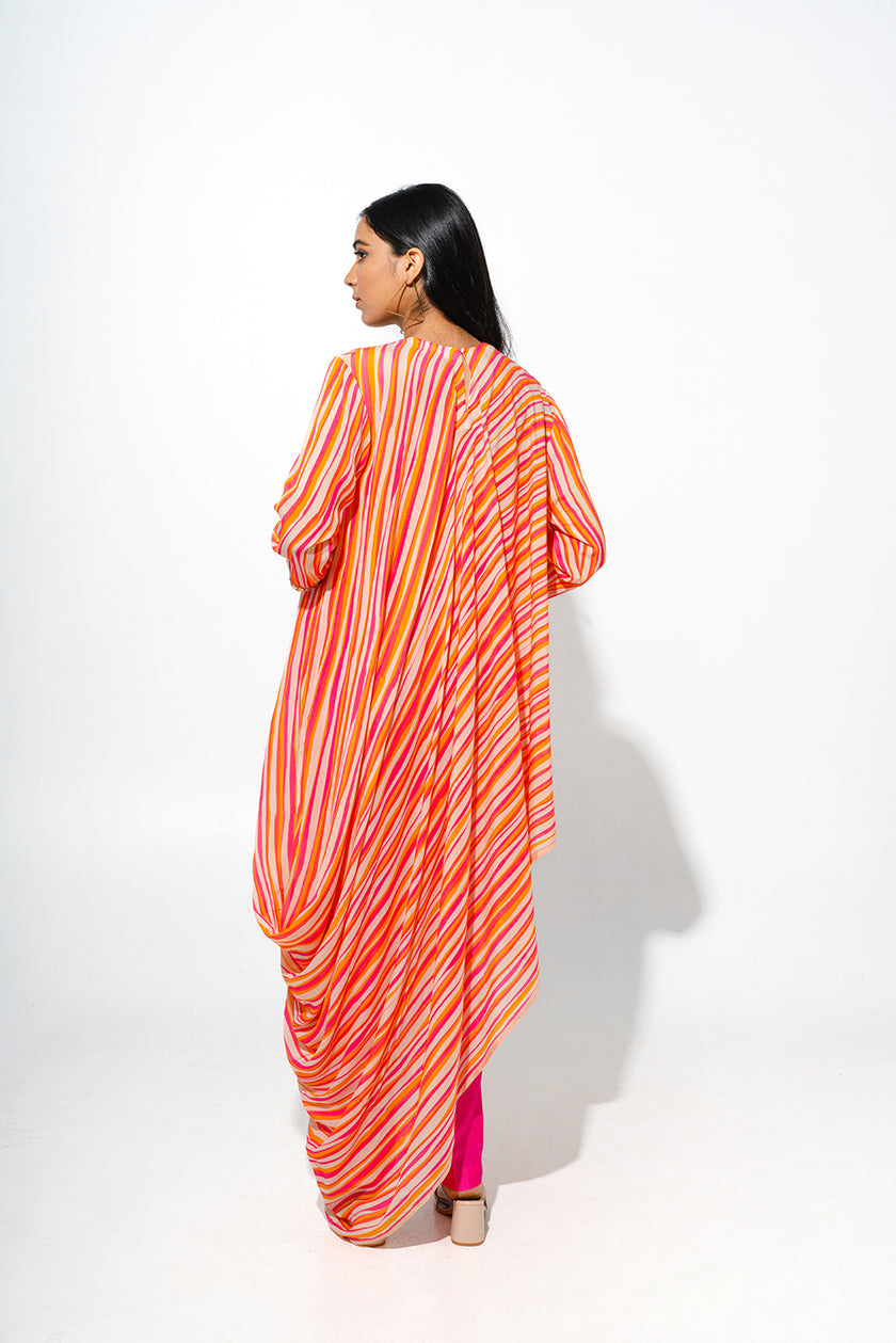 Striped side cowl Tunic set