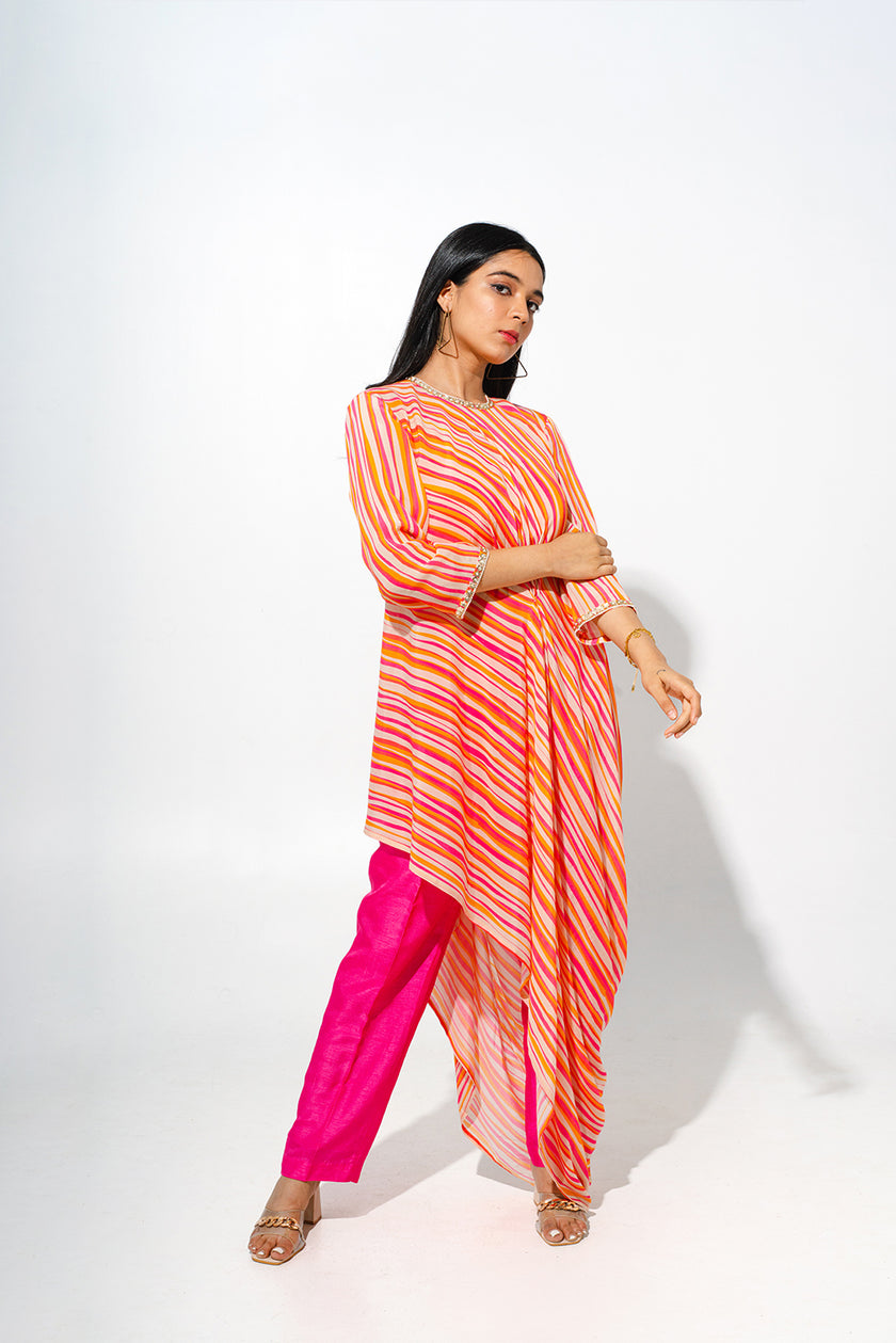 Striped side cowl Tunic set