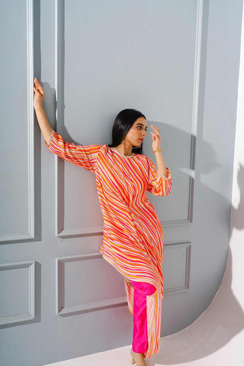 Striped side cowl Tunic set