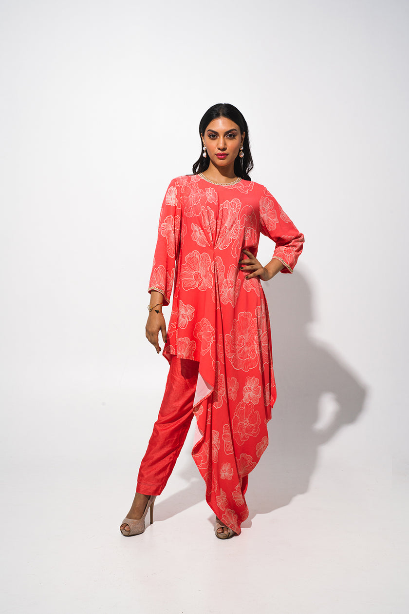 Floral Printed Cowl Tunic Set