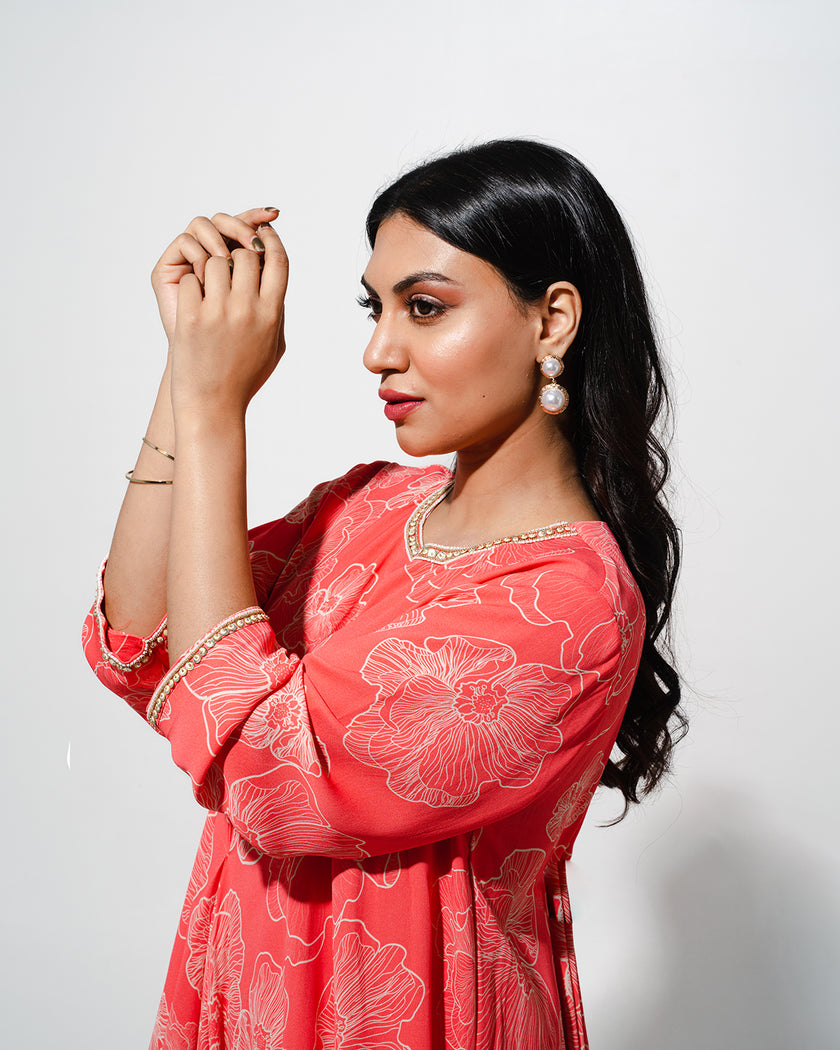 Floral Printed Cowl Tunic Set