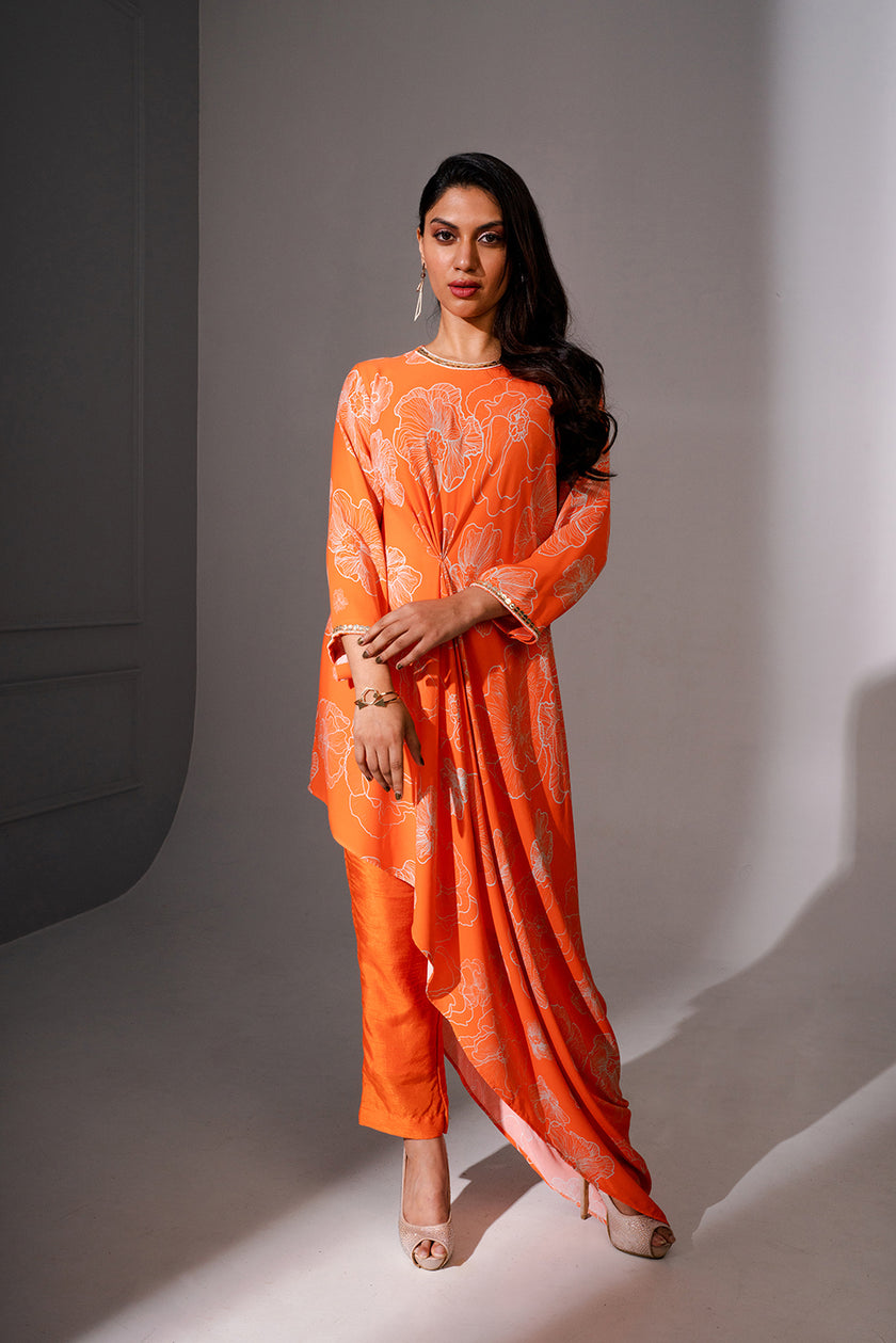 Floral Printed Cowl Tunic Set