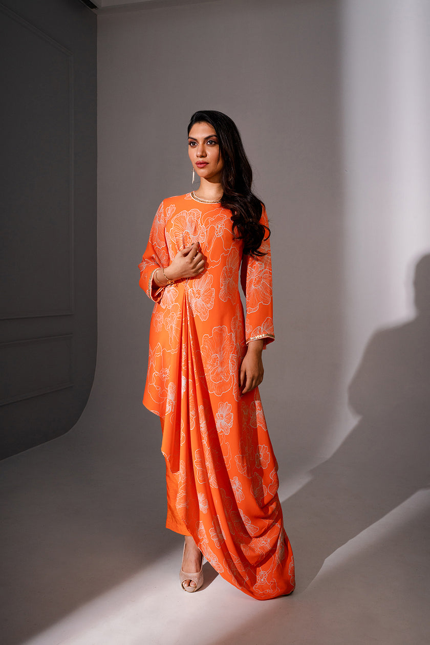 Floral Printed Cowl Tunic Set