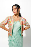 Long Drape Dress With Floral Printed Jacket