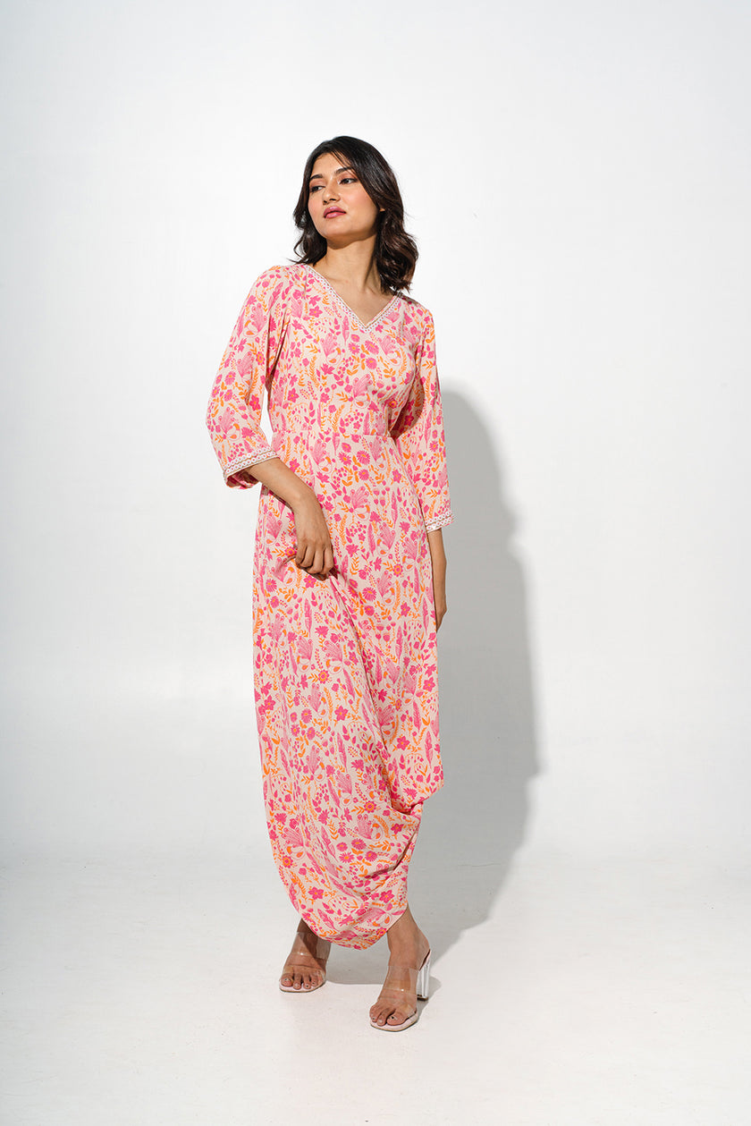 Floral Printed Cowl Dress
