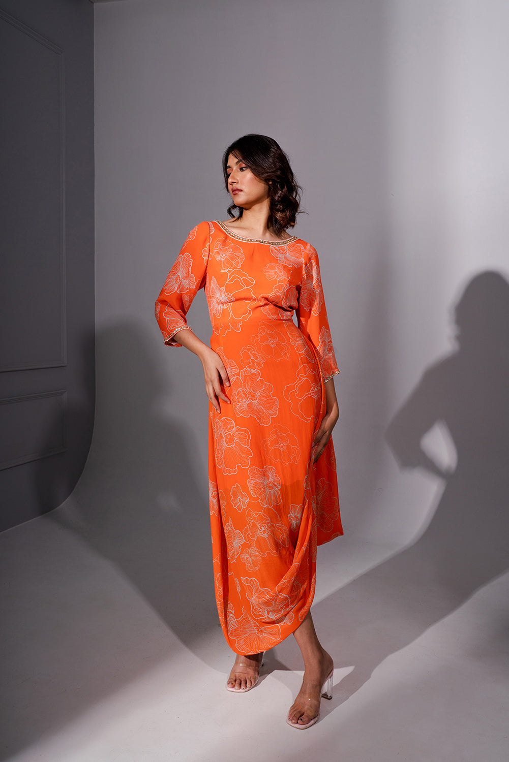 Floral Printed Cowl Dress