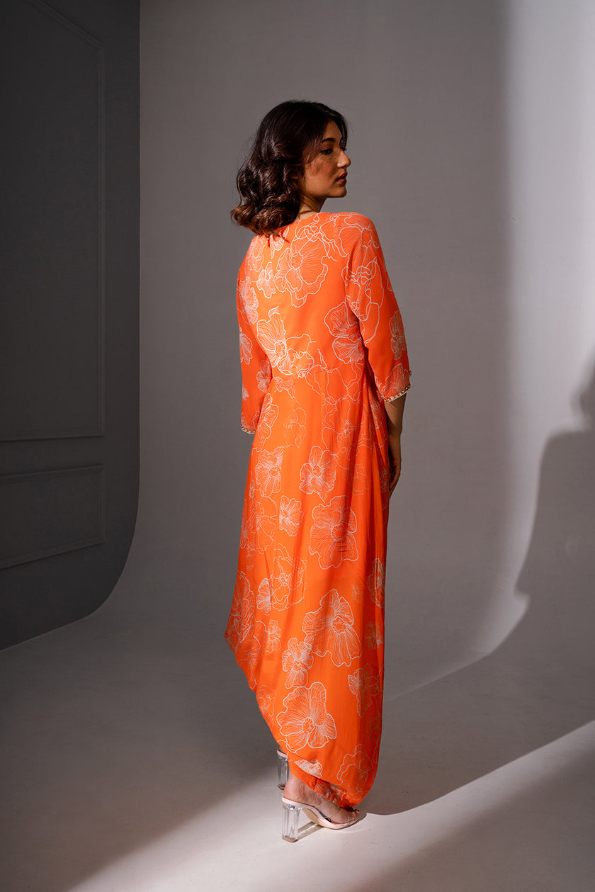 Floral Printed Cowl Dress