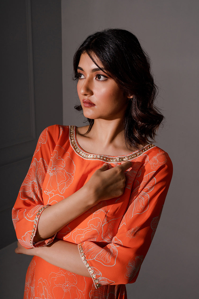 Floral Printed Cowl Dress